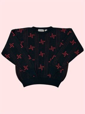 Vintage 90s Celebrity Club Geometric Knit Crewneck Grandpa Sweater Medium